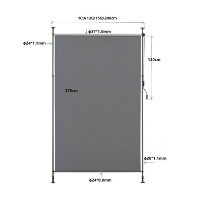 Πυροσκεπασμένη κατακόρυφη οροφή 150*270cm για προστασία ιδιωτικής ζωής και ηλιακής προστασίας σε σκούρο γκρι